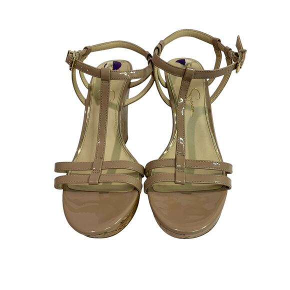 Size 8.5M Jessica Simpson Cork Wedge Platform Sandals Taupe - Picture 2 of 10